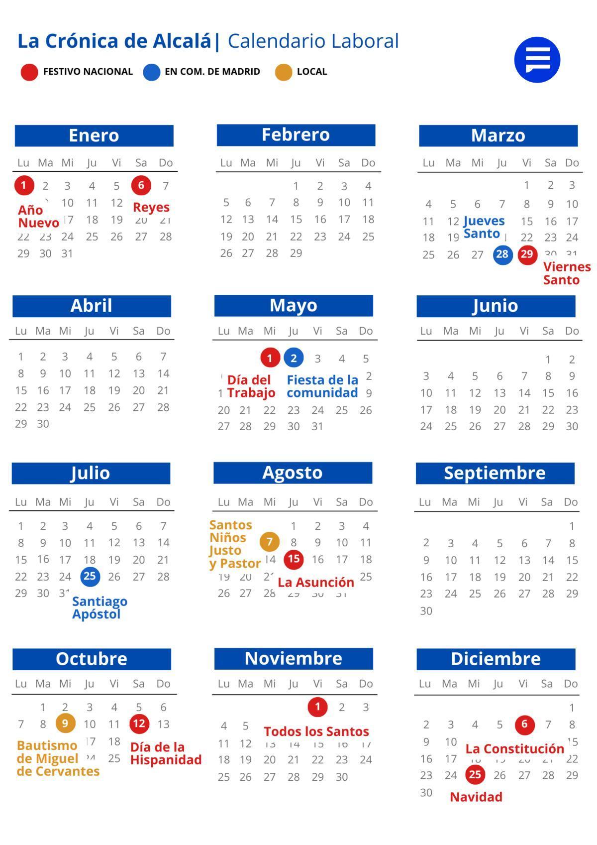 Calendario laboral en Alcalá de Henares: festivos y puentes