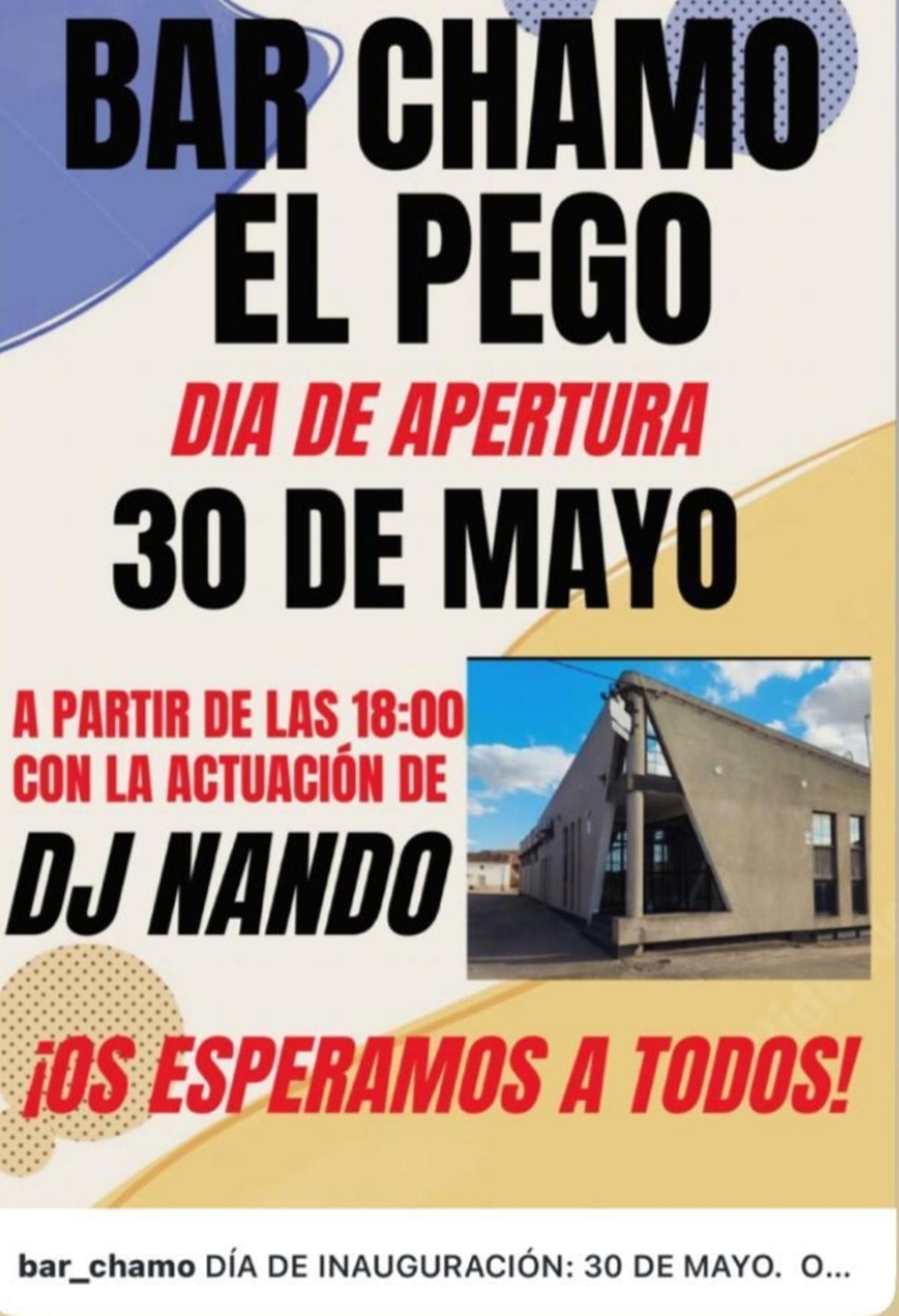 Cartel de apertura del bar en El Pego