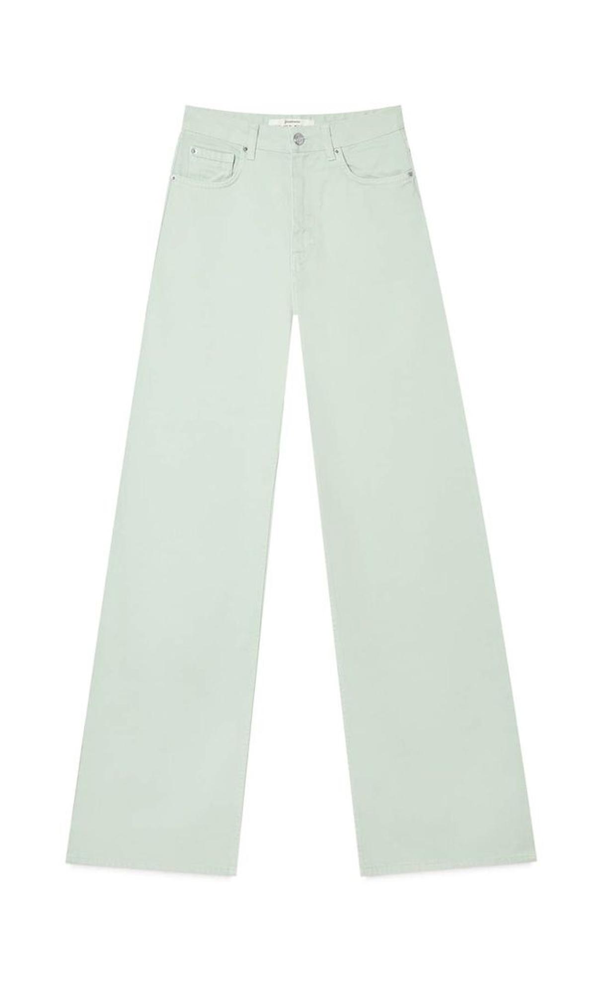 'Jeans super wide leg' color verde pistacho, de Stradivarius