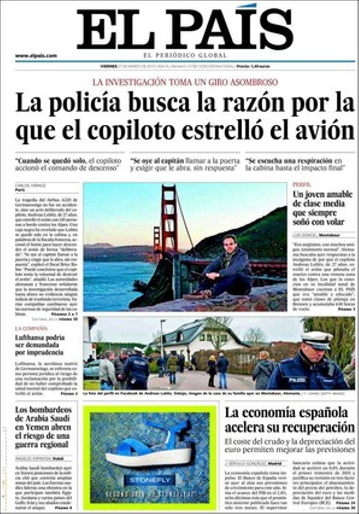 Portada de ’El País’, España. 