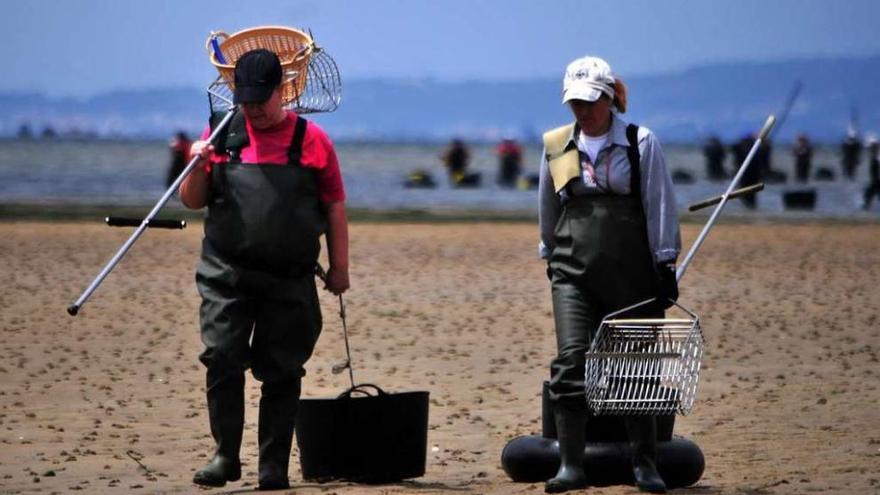 Mariscadoras de Carril en Os Lombos do Ulla, en una imagen de archivo. // Iñaki Abella