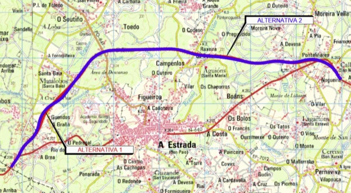 Planimetría con las alternativas a la Variante da Estrada publicada en boletines hace siete años