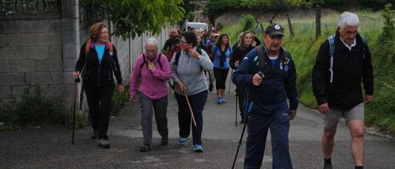 Marcha de peregrinos por el Camino en Siero.