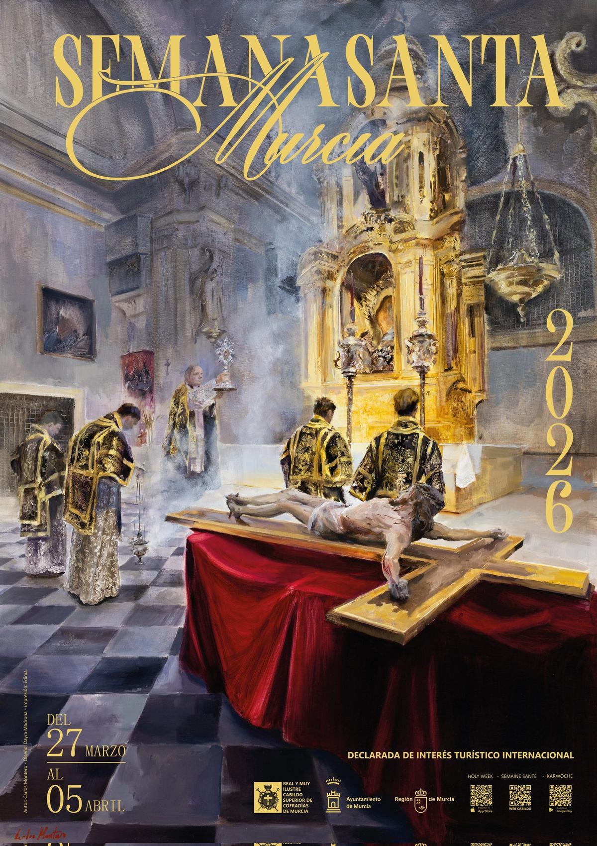 El pintor Carlos Montero Gil se inspira en el Cristo de Santa Clara la Real para anunciar la Semana Santa de Murcia 2026.