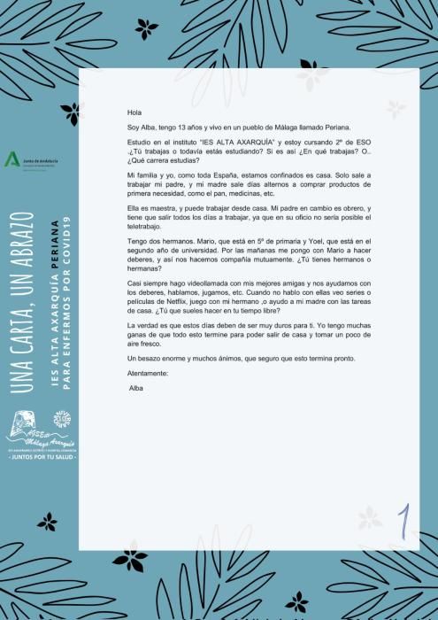 Cartas escritas por los alumnos de 2 y 3 de ESO del IES Alta Axarquía, en Periana.