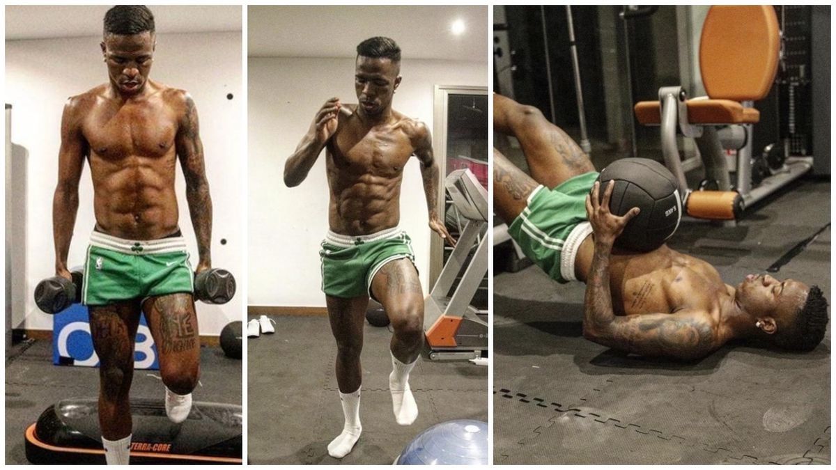 Vinícius, entrenando en su casa durante el confinamiento.