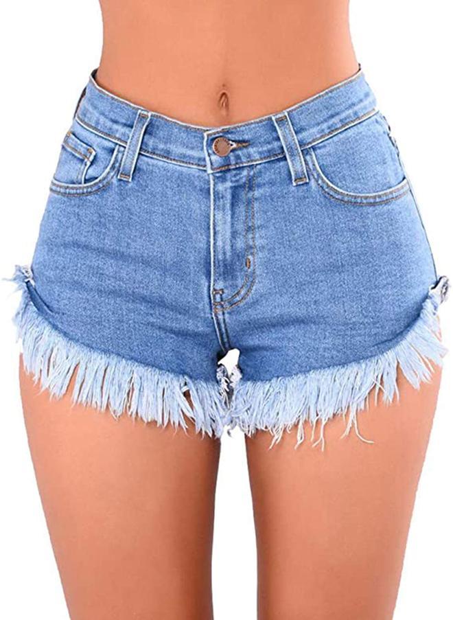 Pantalones shorts denim flecos Amazon Fashion