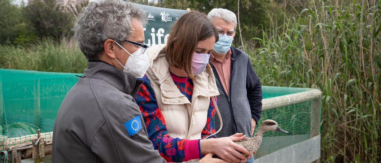 La edil de Medio Ambiente, Esther Díez, en la suelta de uno de los ejemplares