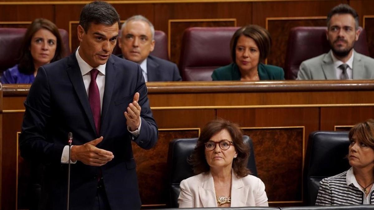 Pedro Sánchez, durante el pleno en el Congreso