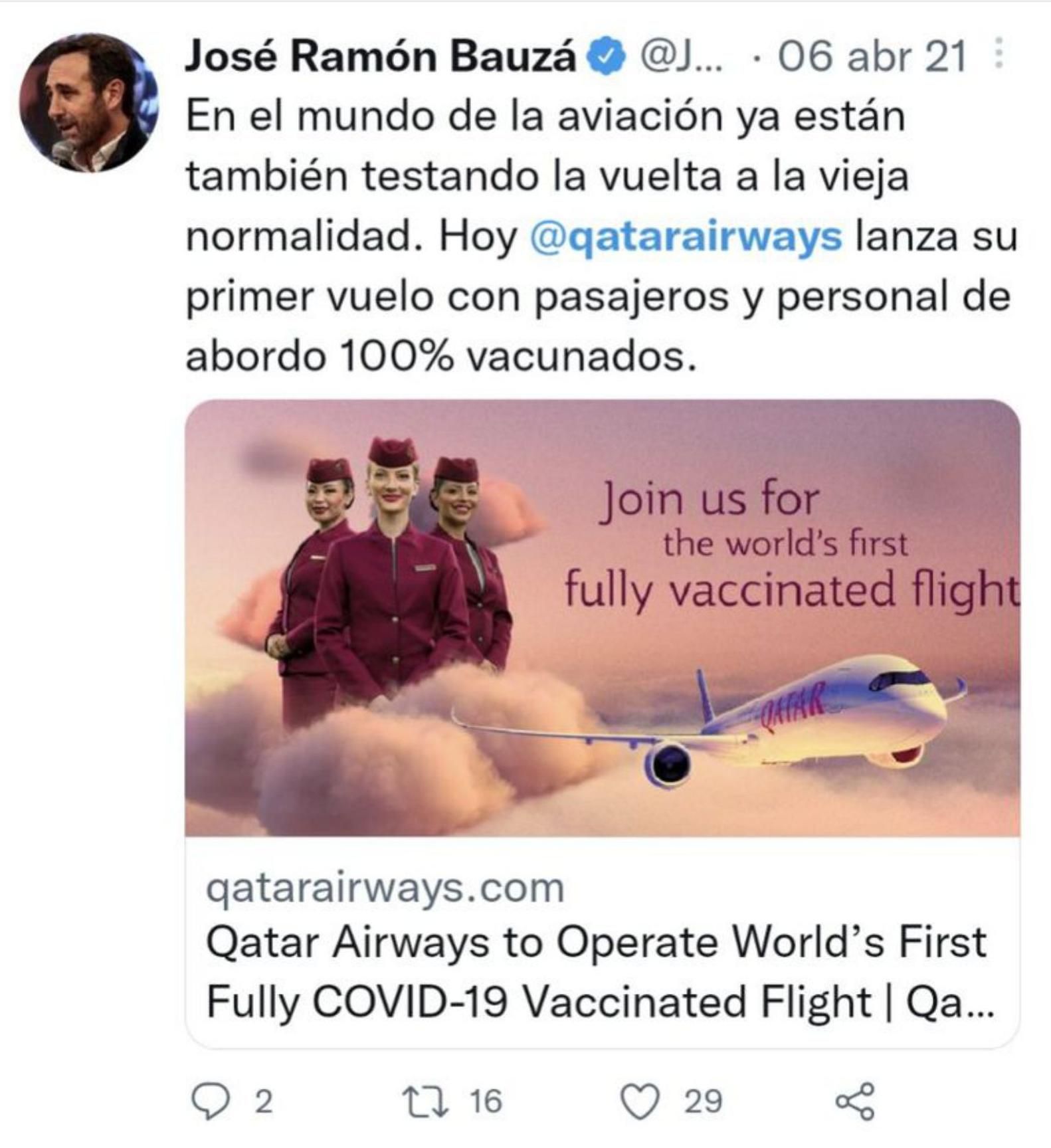Bauzá publicitando la aerolínea qatarí. | TWITTER GUILLEM PORCEL