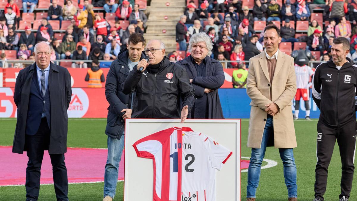 Jota, durant l'homenatge que li ha fet el Girona a Montilivi