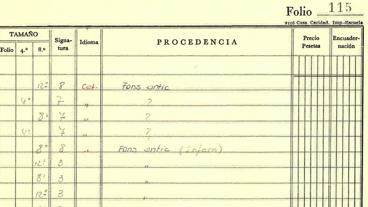 El libro de registro de la Biblioteca de Catalunya de 1983, en el que aún puede leerse, de forma casi imperceptible, la anotación &quot;infierno&quot;.