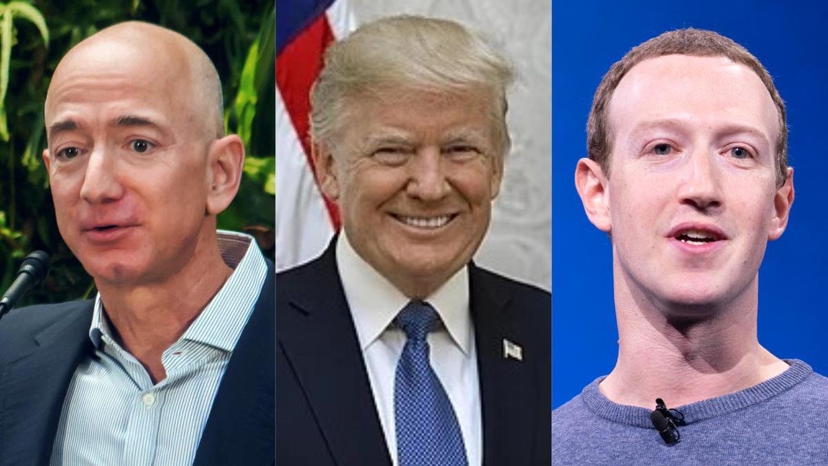 Jeff Bezos, Donald Trump y Mark Zuckerberg.