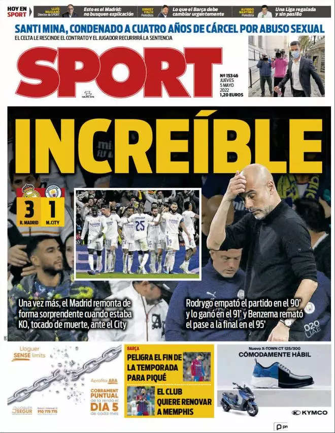Las portadas de la prensa de hoy tras el triunfo del Madrid ante el City en Champions