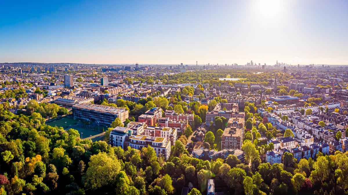 Vista aérea de Kensington, el barrio donde se ubica la casa de Freddie Mercury