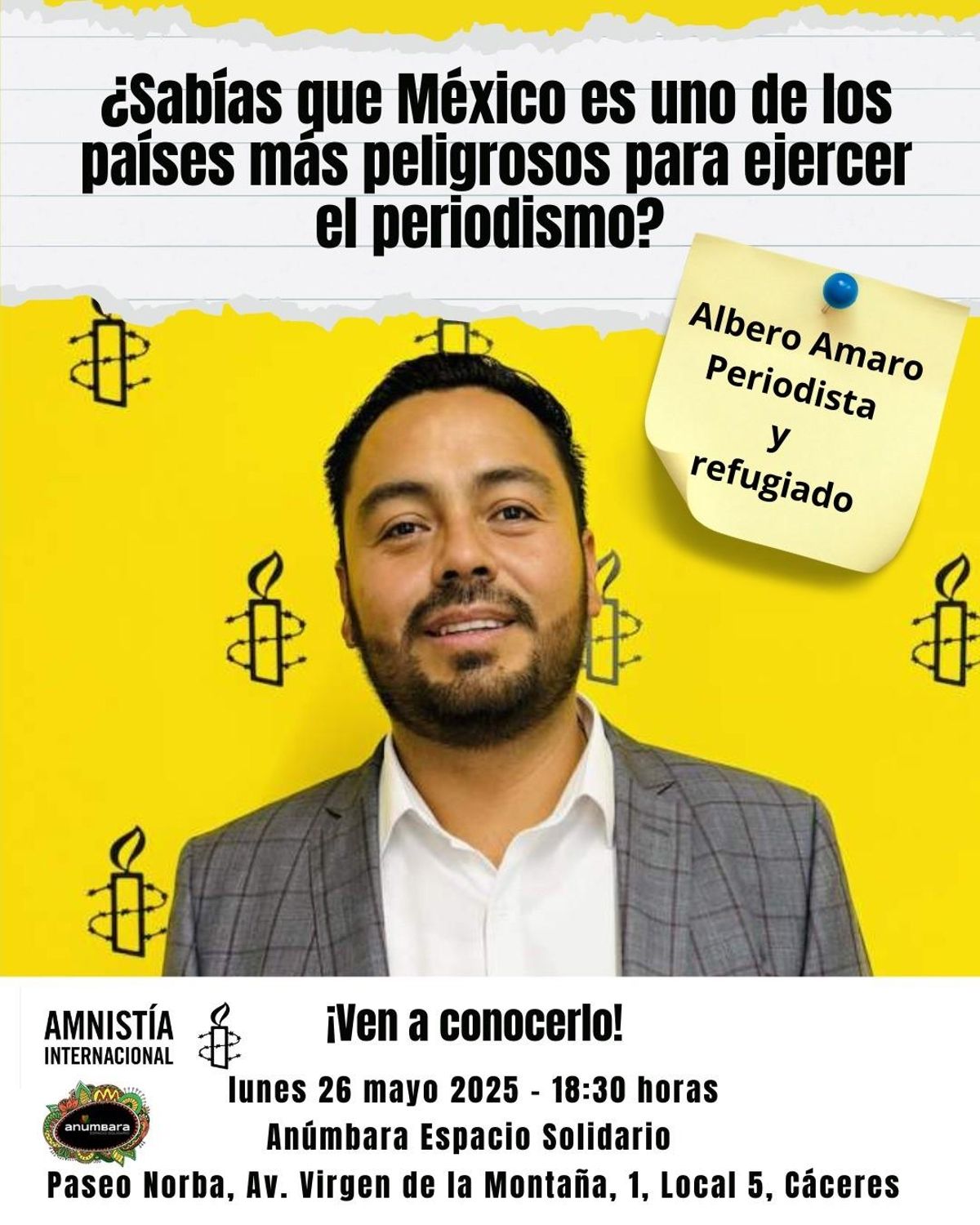 Cartel sobre la charla de Alberto Amaro.