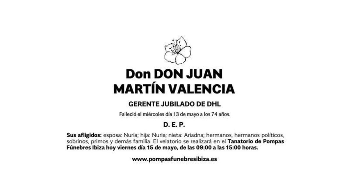 Esquela Juan Martín Valencia
