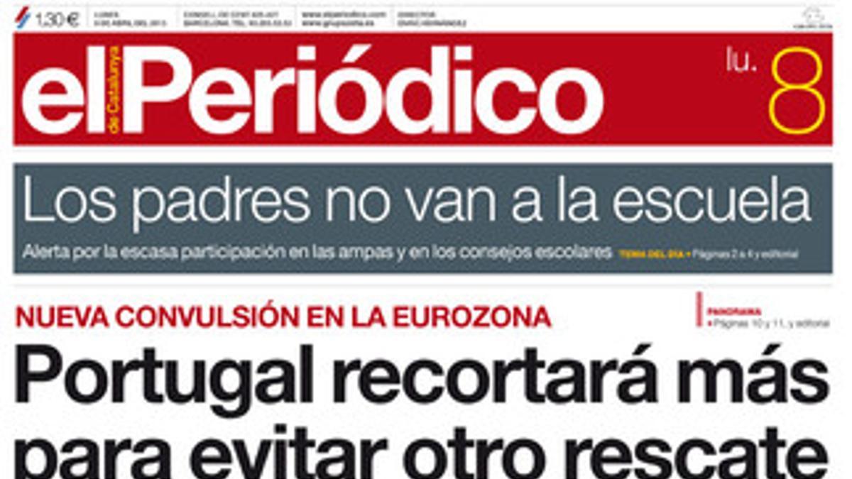 La portada de EL PERIÓDICO del 8 de abril del 2013.