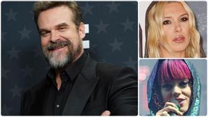 El actor de Stranger Things David Harbour, junto a Millie Bobby Brown (rubia) y su ex, Lily Allen.