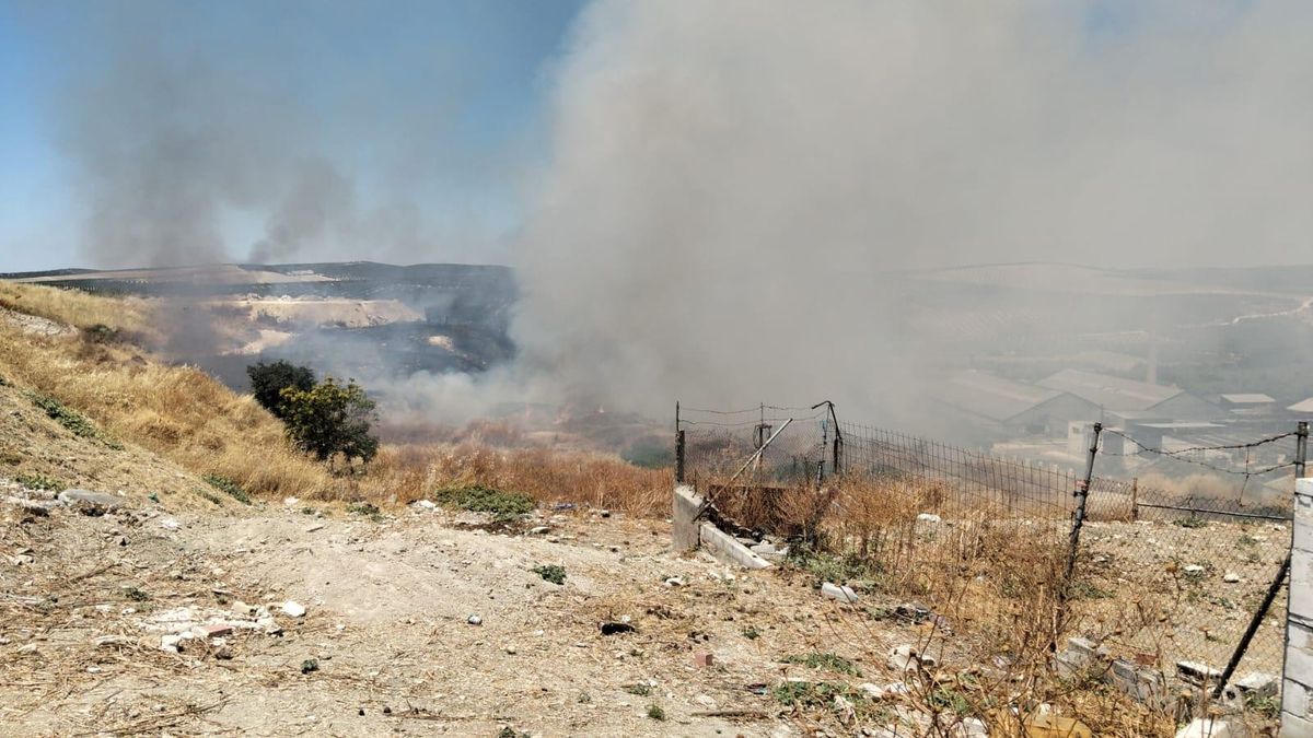 Incendio de pastos en la carretera de la estación de Aguilar de la Frontera
