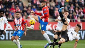 Eric y David López durante el partido ante el Valencia