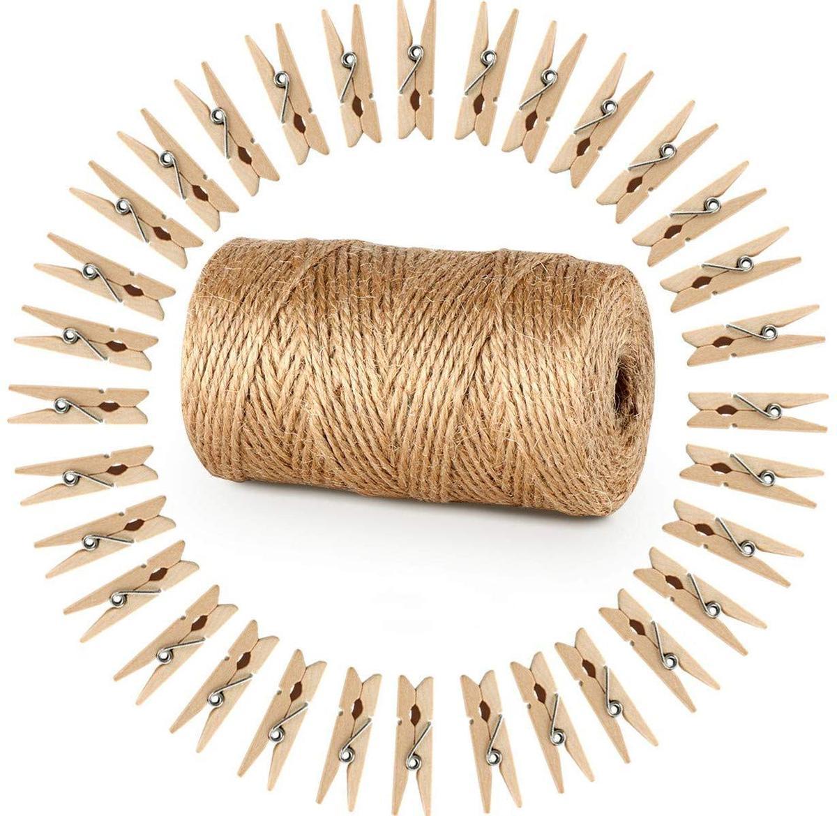 Cuerda de cáñamo más pinzas de madera (Precio: 9,89 euros)