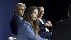 Roser Roca (Airbus), Adrià Argemí (Pangea Propulsion) y, Jaume Sanpera (Sateliot), en la Reunión Anual del Cercle dEconomia de 2026