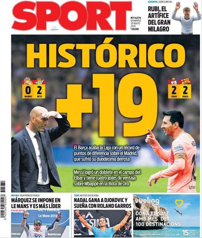 Esta es la portada de Sport del 20 de mayo