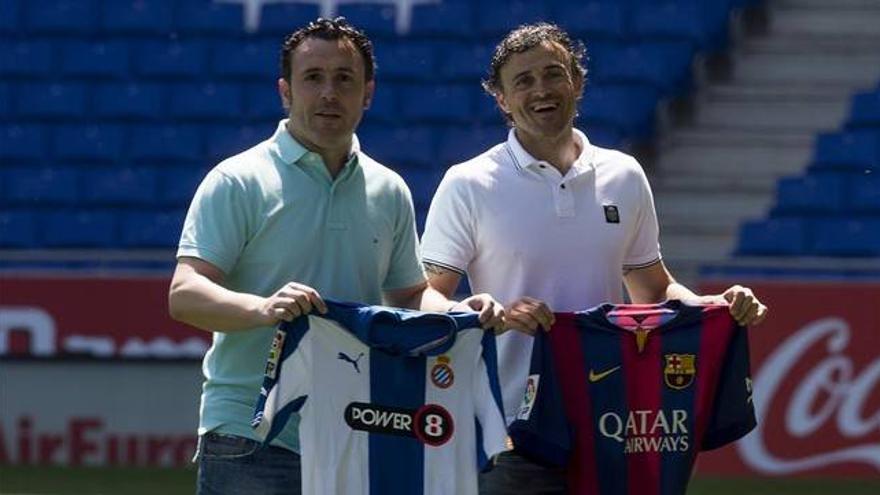 Luis Enrique y Sergio, distendidos antes del derbi