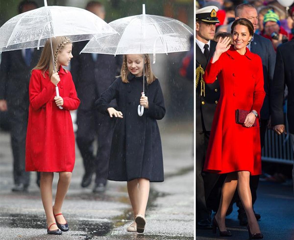 La infanta Sofía, la Princesa Leonor y Kate Middleton con abrigo de CH Carolina Herrera