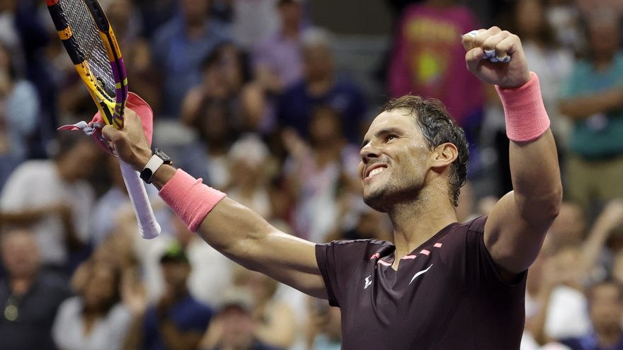 Nadal celebra su paso a octavos del US Open tras derrotar a Gasquet.