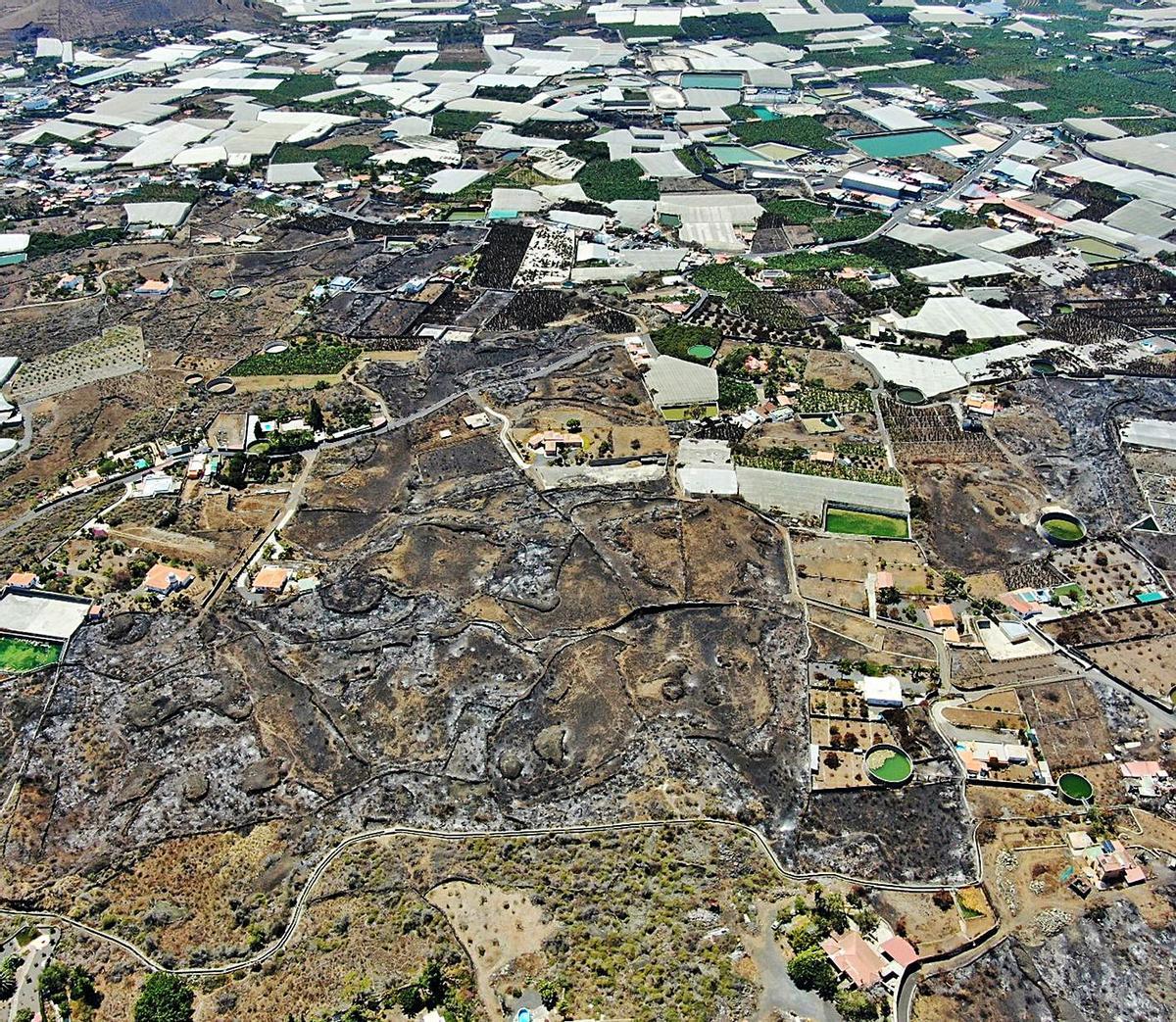 Imagen aérea de la zona que la pasada semana se vio afectada por el fuego.