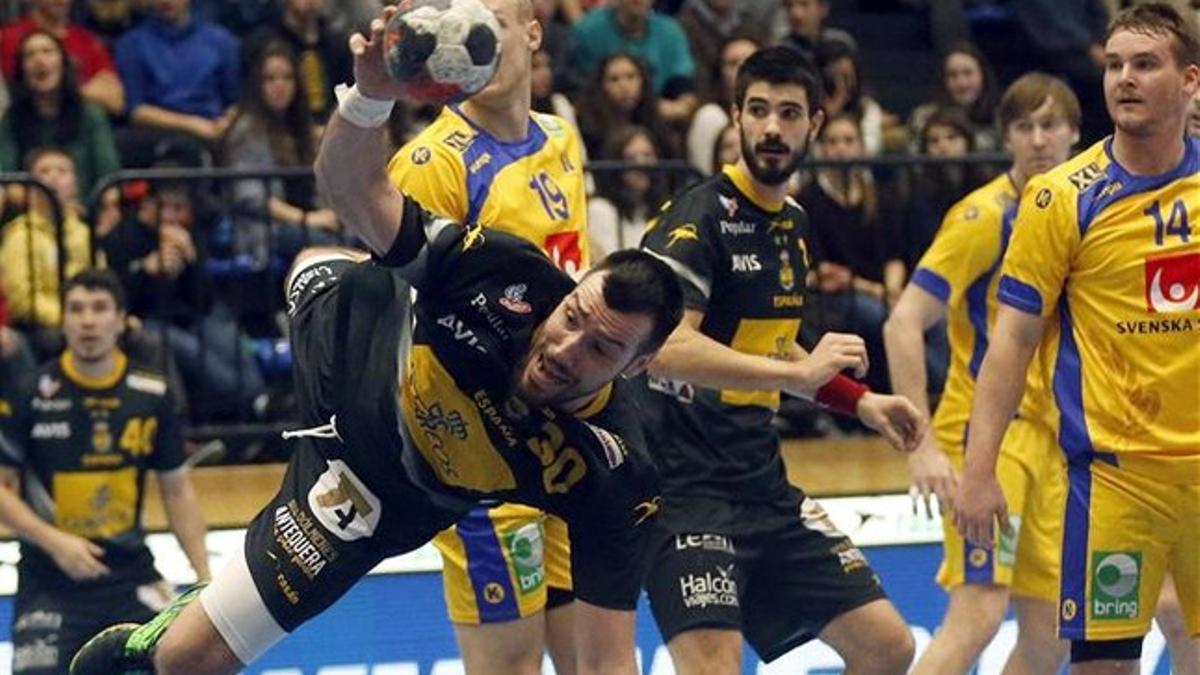 Alex Dujshebaev, en la reciente victoria de los 'Hispanos' ante Suecia por 32-22