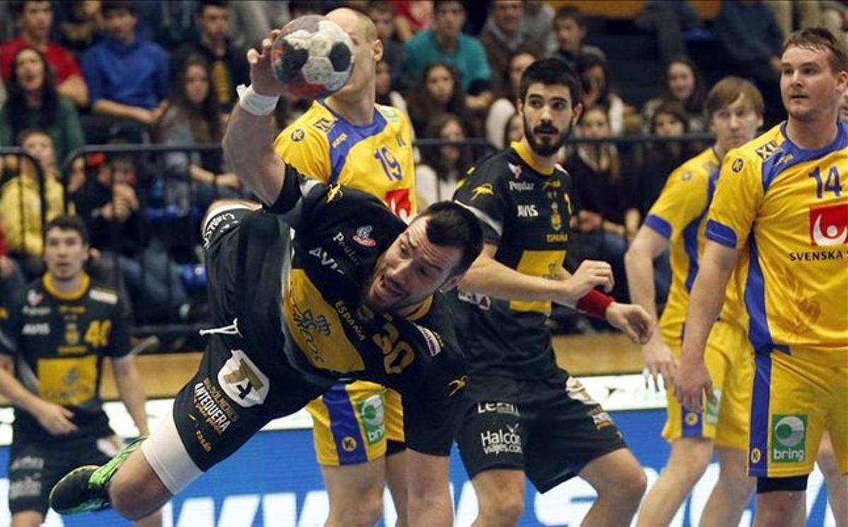 Alex Dujshebaev, en la reciente victoria de los 'Hispanos' ante Suecia por 32-22