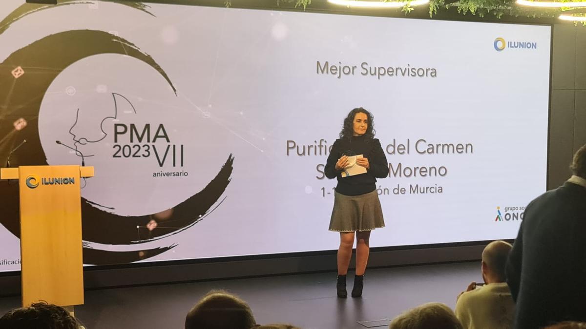 Purificación Sánchez recoge su premio este viernes en Madrid.