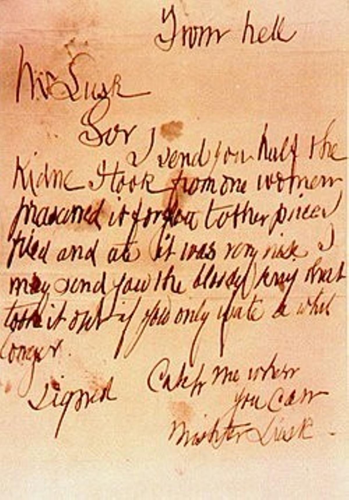 Supuesta carta de Jack el Destripador alardeando de sus crímenes