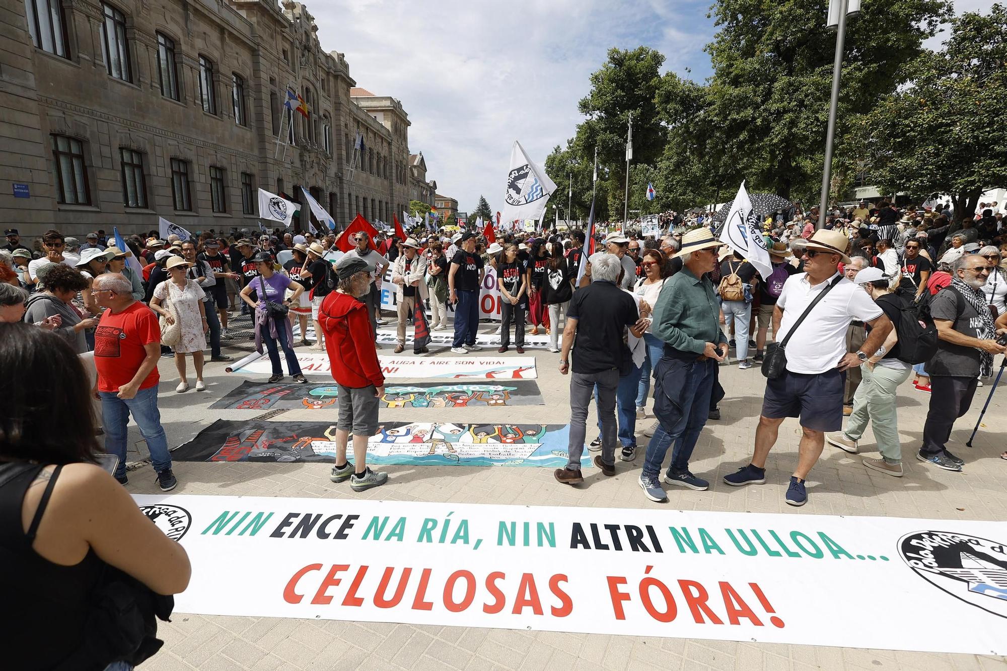 Miles de gallegos marchan de Pontevedra hasta Lourizán en protesta por las celulosas de Ence y Altri