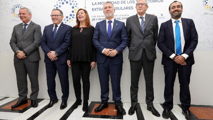 Los presidentes de Canarias, Ángel Víctor Torres; Baleares, Francina Armengol, y Melilla, Eduardo Castro, y el director general de Fomento de Ceuta, Bharat Bhagwandas.