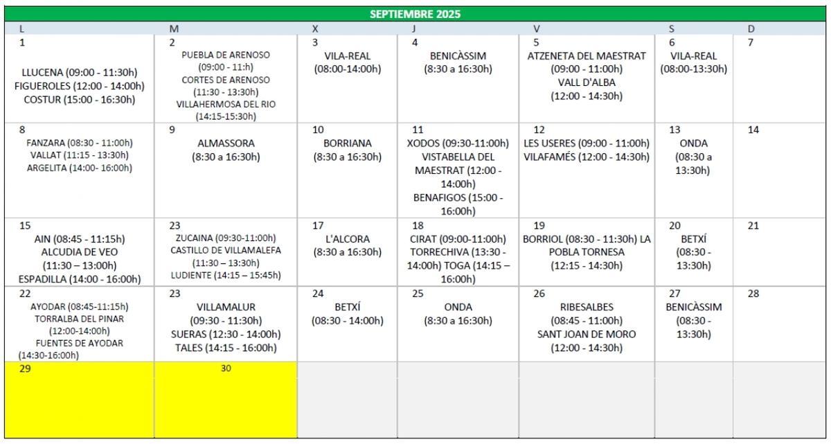 Calendario septiembre