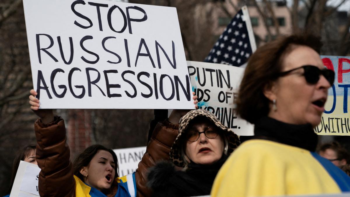 FILE PHOTO: 'Stand with Ukraine' rally outside the U.N. headquarters in New York