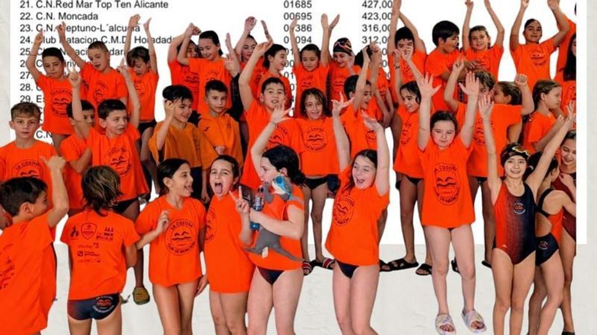 Nadadores del CN La Costera que se han proclamado campeones de la liga autonómica Prebenjamín.