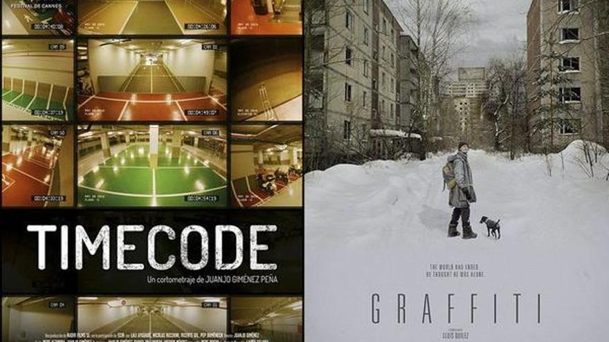 Carteles de los cortometrajes españoles &#039;Timecode&#039; y &#039;Graffiti&#039;.