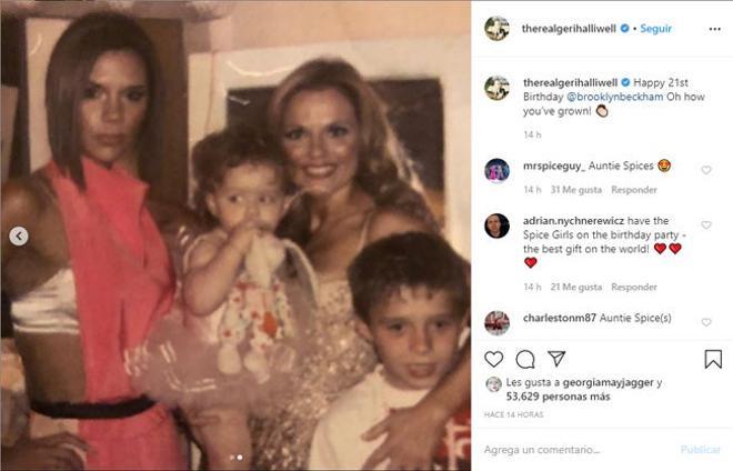 Geri Horner comparte una imagen del pasado con Brooklyn y Victoria Beckham