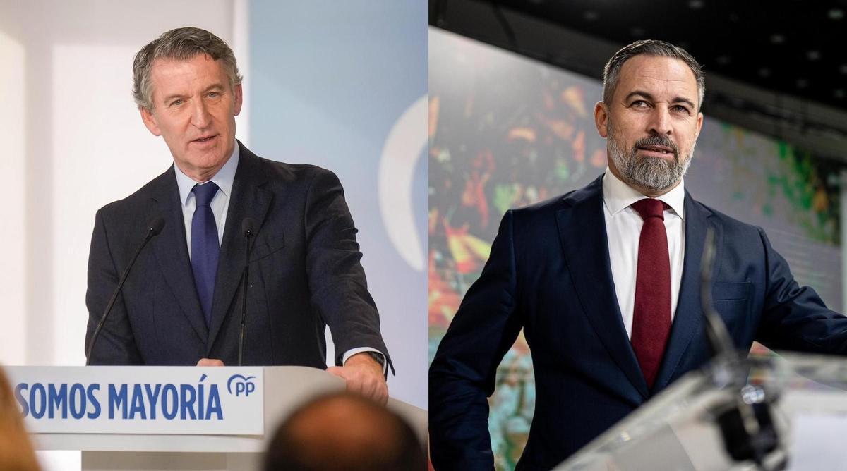 Alberto Núñez Feijóo, lider nacional del PP, y Santiago Abascal, de Vox