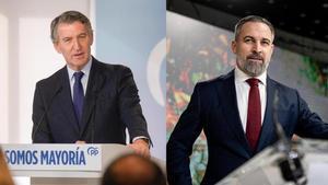 Alberto Núñez Feijóo, lider nacional del PP, y Santiago Abascal, de Vox