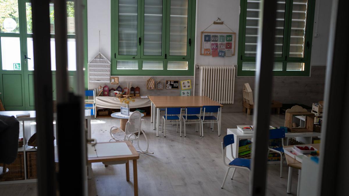 Aula de una escuela catalana vacía, este mes de julio.