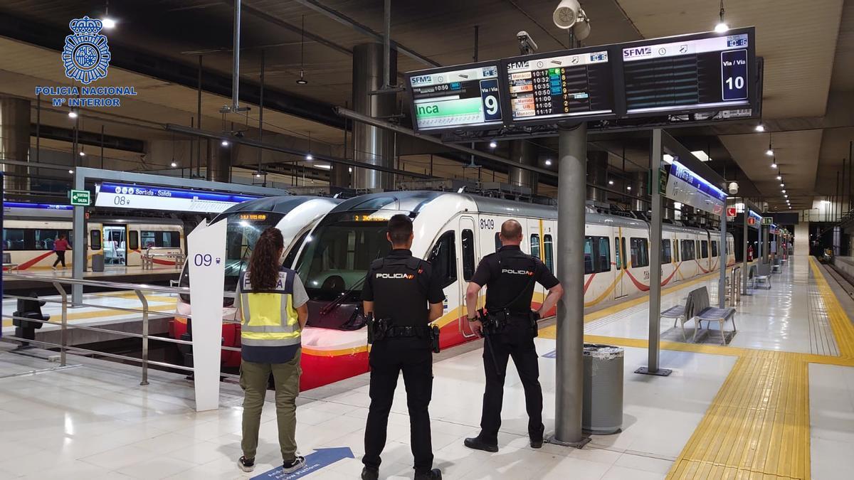 Agentes de la Policía Nacional, en la Estación Intermodal de Palma.