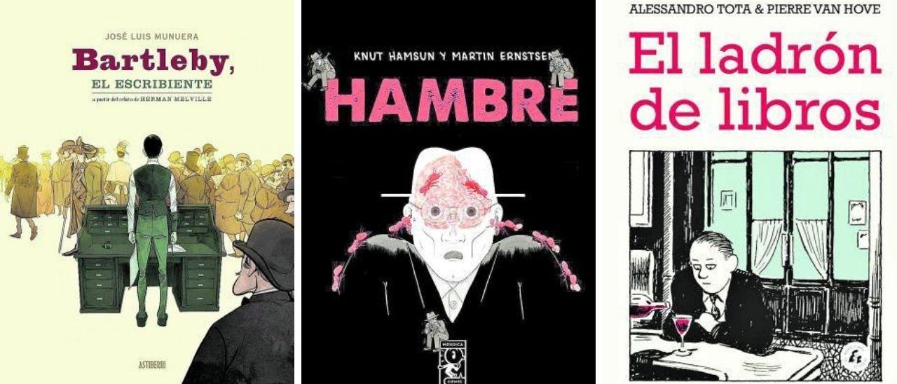 José Luis Munuera. Astiberrix. Bartleby el escribiente // Knut Hamsun. Nórdica Cómic. Hambre // Alessandro Tota y Pierre Van Hove. El Mono libre. El ladrón de libros