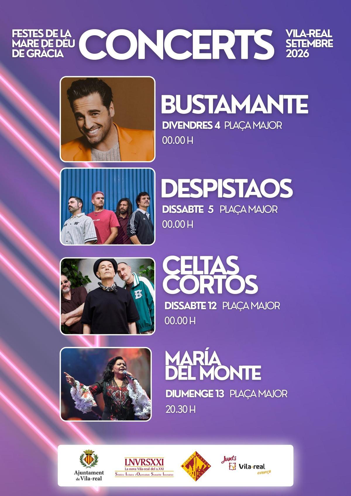 Cartel con los conciertos de las fiestas de la Mare de Déu de Gràcia, en septiembre.