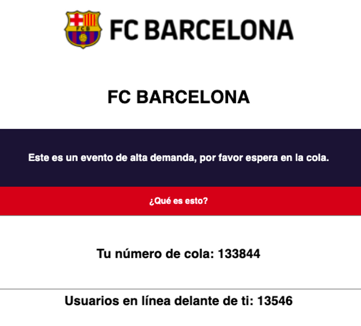 Imagen de la cibercola en la venta de entradas del Barça-Wolfsburgo.